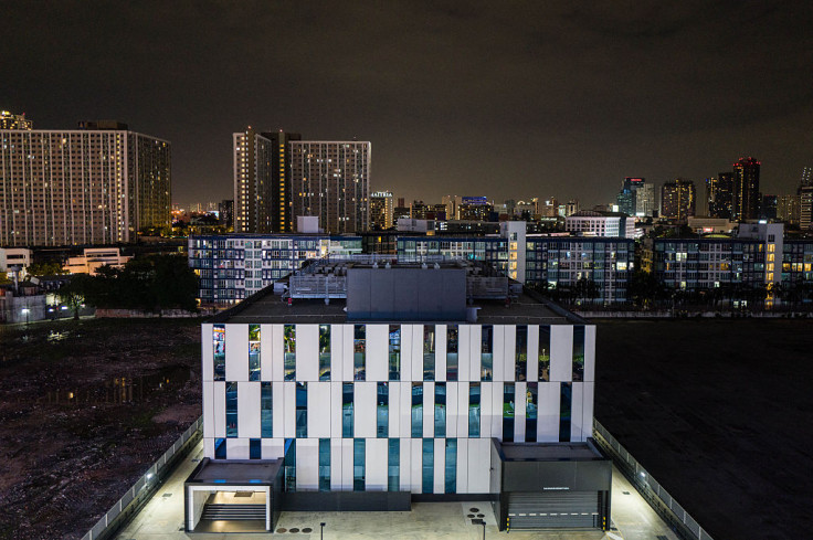 A general view shows a data centre building (bottom C)