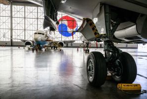 Aircraft in a Korean Air maintenance hangar